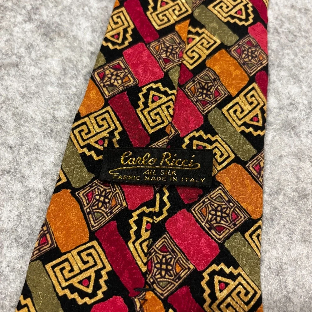 Carlo Ricci Vintage Men's Necktie Colorful Tribal Motifs 100% Silk W4